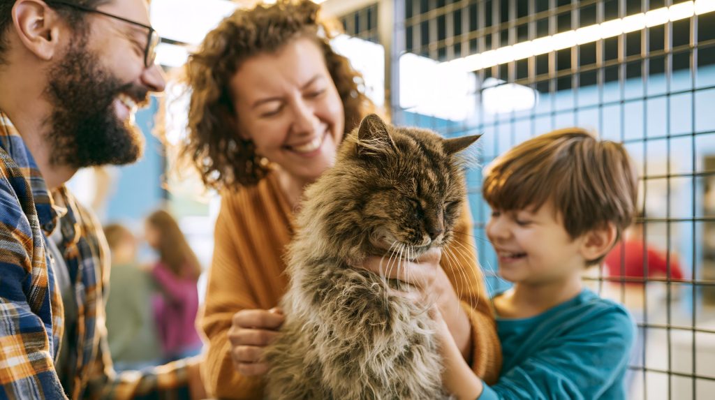 family-adopting-cat-animal-shelter